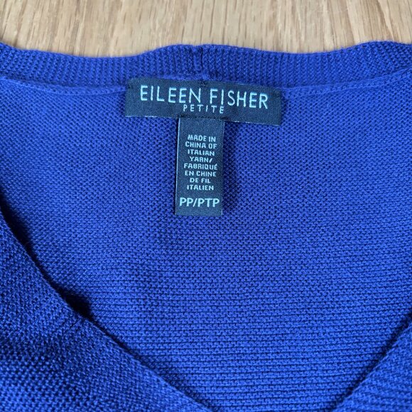 Eileen Fisher Petite Organic Cotton V-Neck Sweater Tunic Blue – PP - Picture 4 of 6